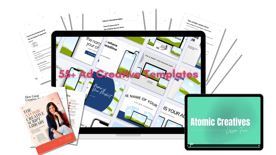 Atomic Creatives templates, framework pages, swipe files, and video lessons