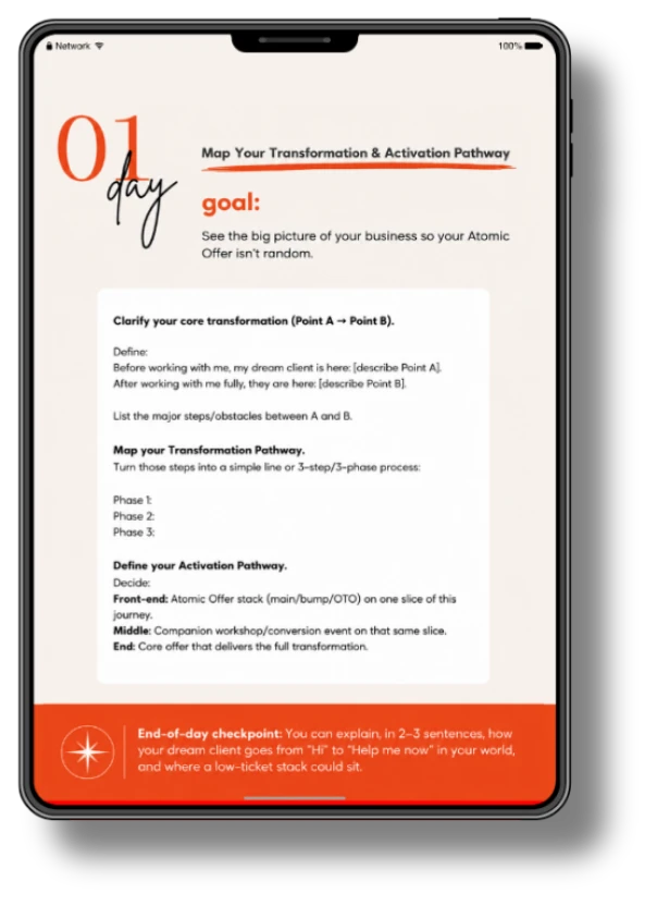 Day 1 of the 7-Day Rapid Implementation Plan shown on an iPad