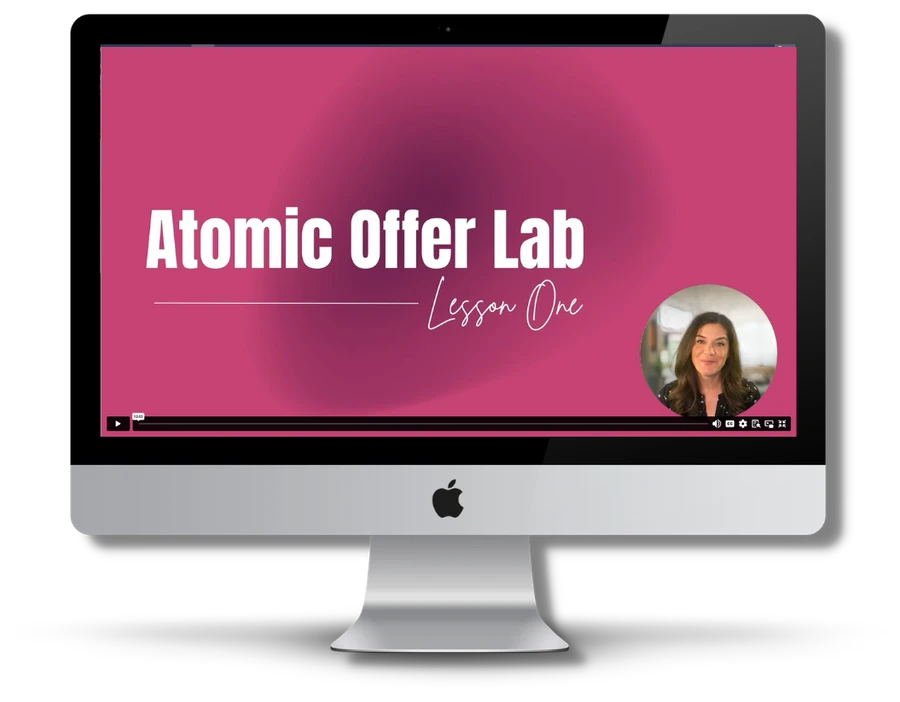Atomic Offer Lab Lesson One video mockup shown on a computer screen