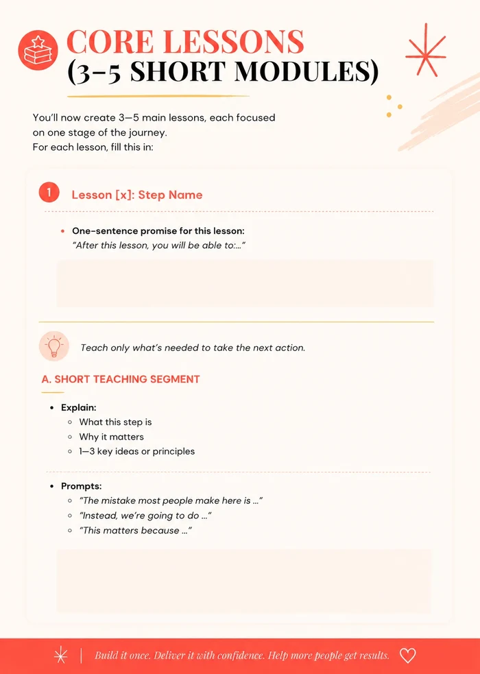Course Blueprint core lessons page