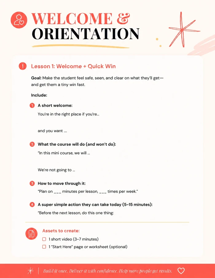Course Blueprint welcome and orientation page