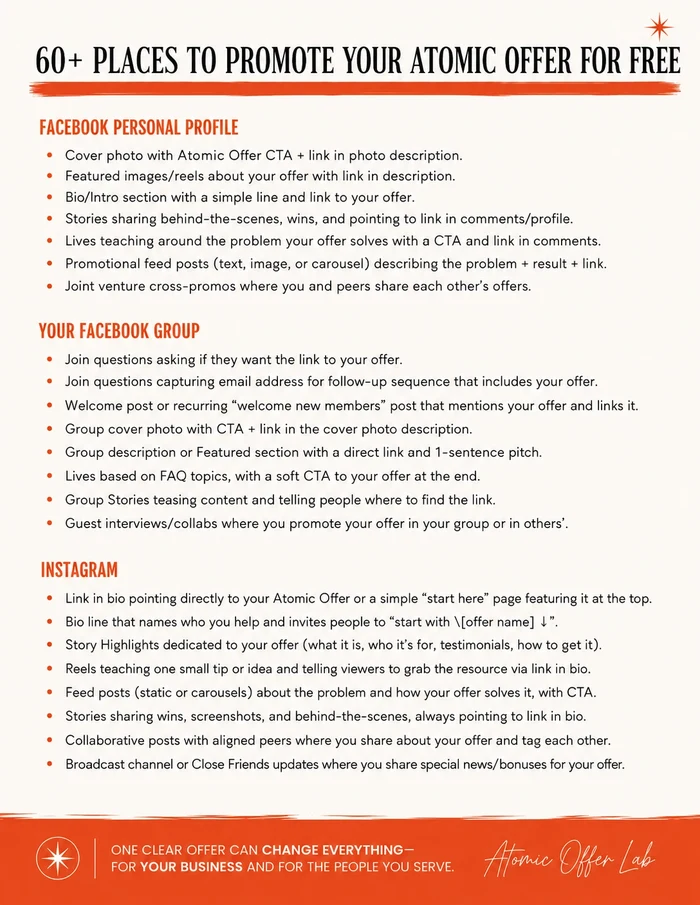 Places to promote your Atomic Offer: Facebook, groups, and Instagram